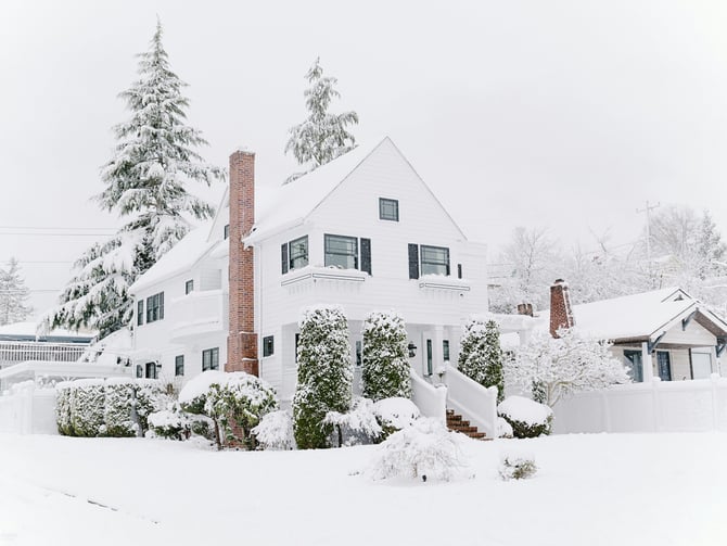 Snow-covered house in winter